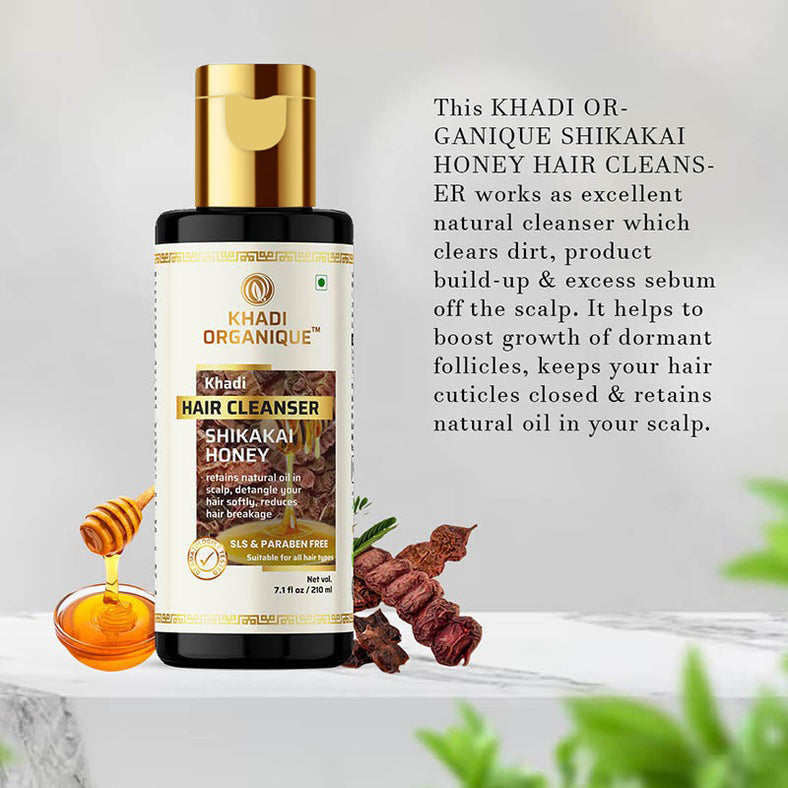 Khadi Organique Shikakai Honey Hair Cleanser (Shampoo) - SLS And Paraben Free -210ml