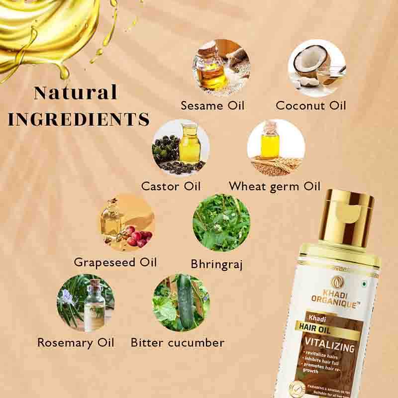 Khadi Organique Vitalising Hair Oil Paraben Mineral Oil Free210ml