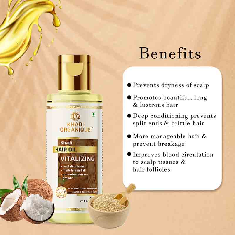 Khadi Organique Vitalising Hair Oil Paraben Mineral Oil Free-210ml