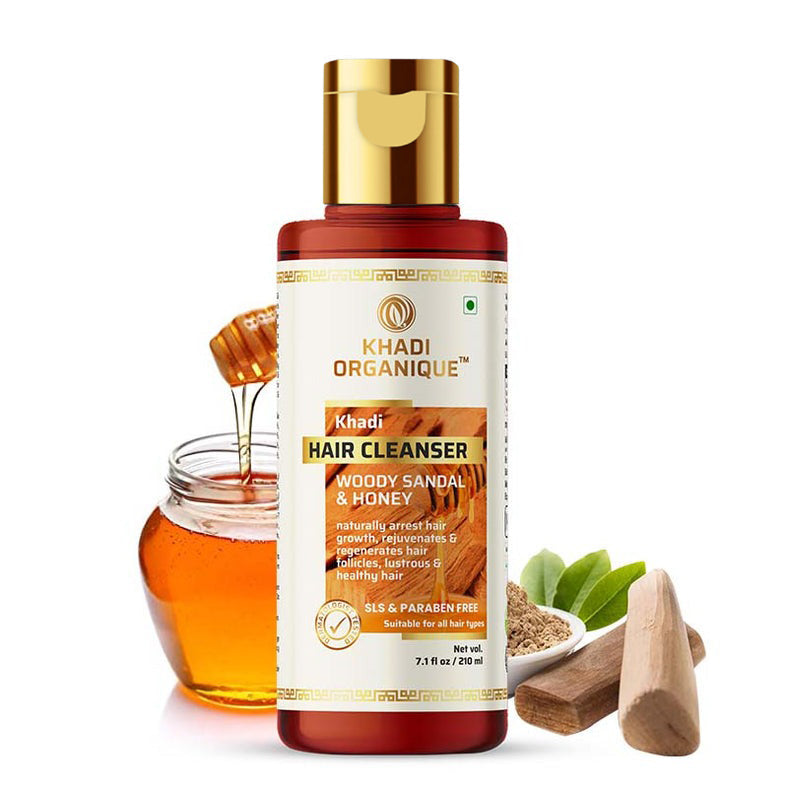 Khadi Organique Woody Sandal & Honey Hair Cleanser (Shampoo) - SLS And Paraben Free - 210ml