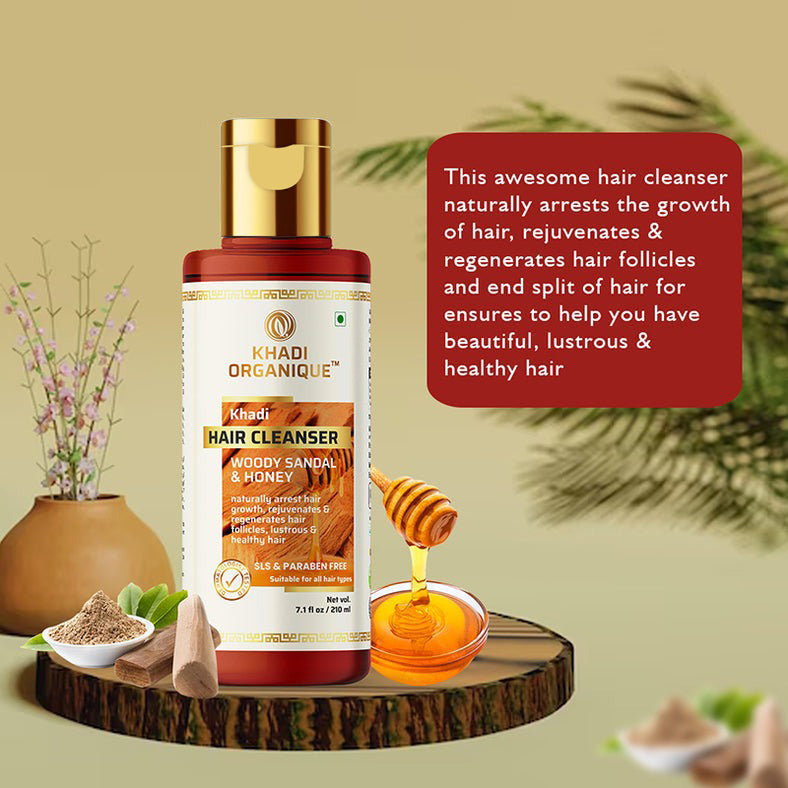 Khadi Organique Woody Sandal & Honey Hair Cleanser (Shampoo) - SLS And Paraben Free - 210ml