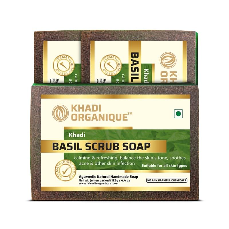 Khadi Organique Basil Scrub Soap (Pack Of 3)