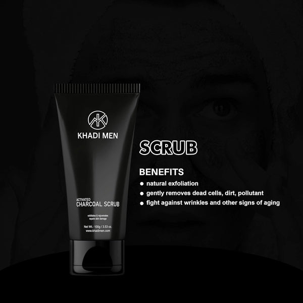 Khadi Men Activated Charcoal Scrub - Deep Cleansing & Detoxifying Exfoliant for Glowing Skin - 100GM