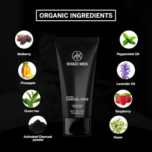 Khadi Men Activated Charcoal Scrub - Deep Cleansing & Detoxifying Exfoliant for Glowing Skin - 100GM