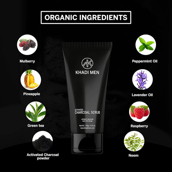 Khadi Men Activated Charcoal Scrub - Deep Cleansing & Detoxifying Exfoliant for Glowing Skin - 100GM
