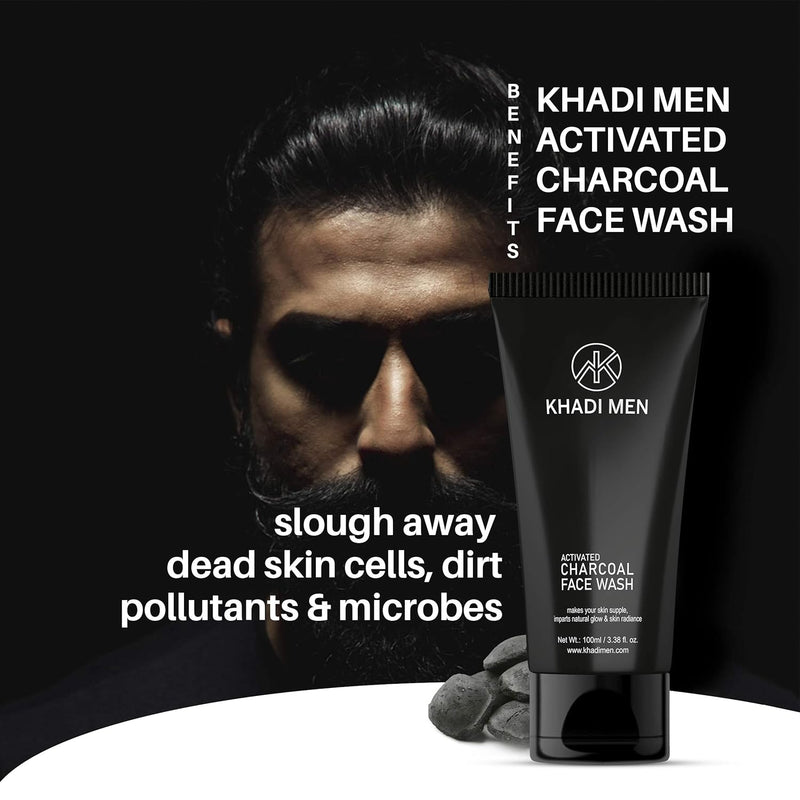 Khadi Men Activated Charcoal Face Wash - Deep Cleansing & Detoxifying Formula for Oily & Acne-Prone Skin - 100ML