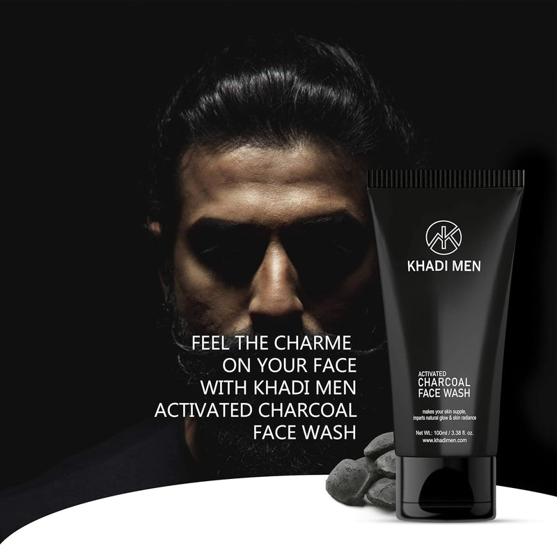 Khadi Men Activated Charcoal Face Wash - Deep Cleansing & Detoxifying Formula for Oily & Acne-Prone Skin - 100ML