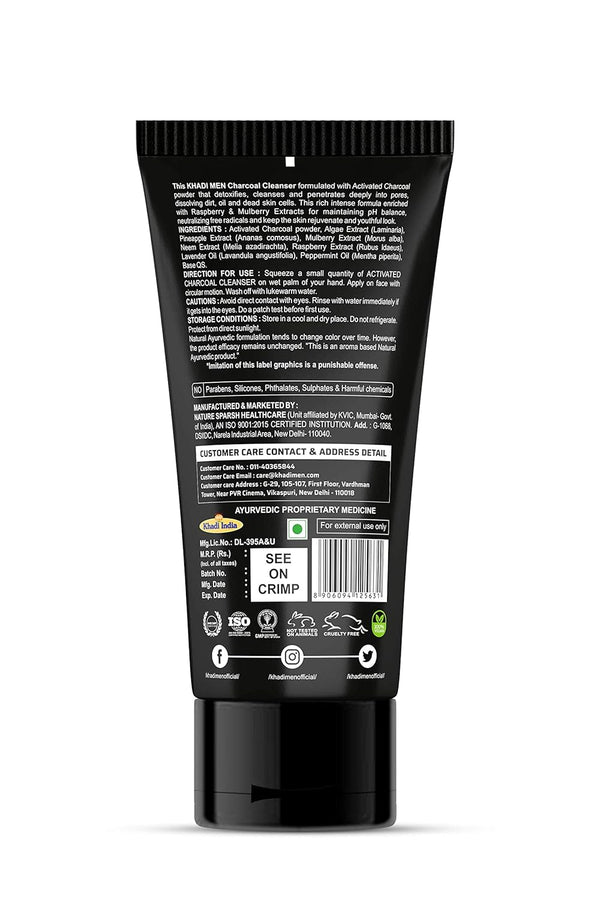 Khadi Men Charcoal Detox Facial Cleanser - Removes Impurities & Oil, Gentle Exfoliating Formula for All Skin Types - 100ML