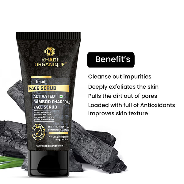 Khadi Organique Activated Bamboo Charcoal Face Scrub - SLS And Paraben Free