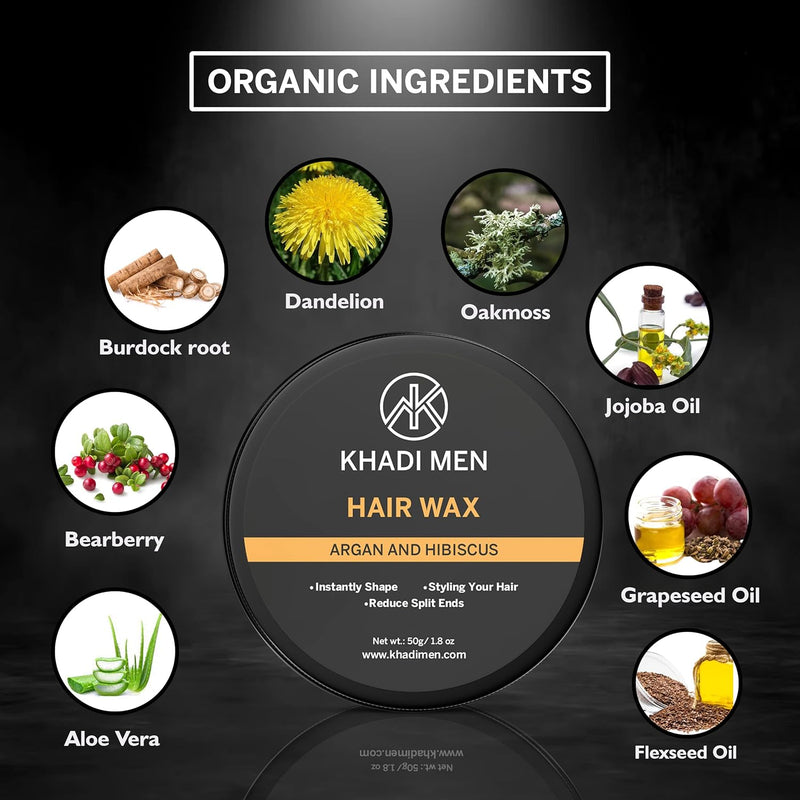 Khadi Men Stronghold Hair Wax for Men | For Natural Shine & Stylish Matte Finish with Volume | Easy Wash Off, Restylable Anytime | No Paraben, No Sulphate, No Alcohol - 50gm