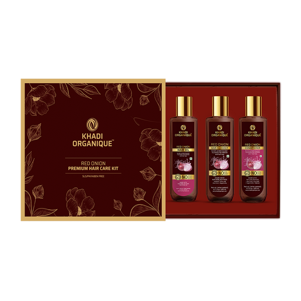 Khadi Organique Red Onion Hair Oil, Cleanser & Conditioner Gift Kit(300ml)
