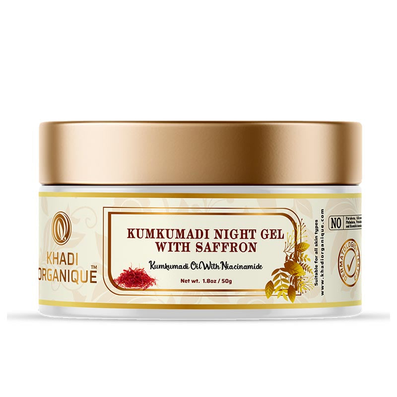 Khadi Organique Kumkumadi Night Gel For Glowing Skin, Reduces Dark Spots & Pigmentation - 50GM