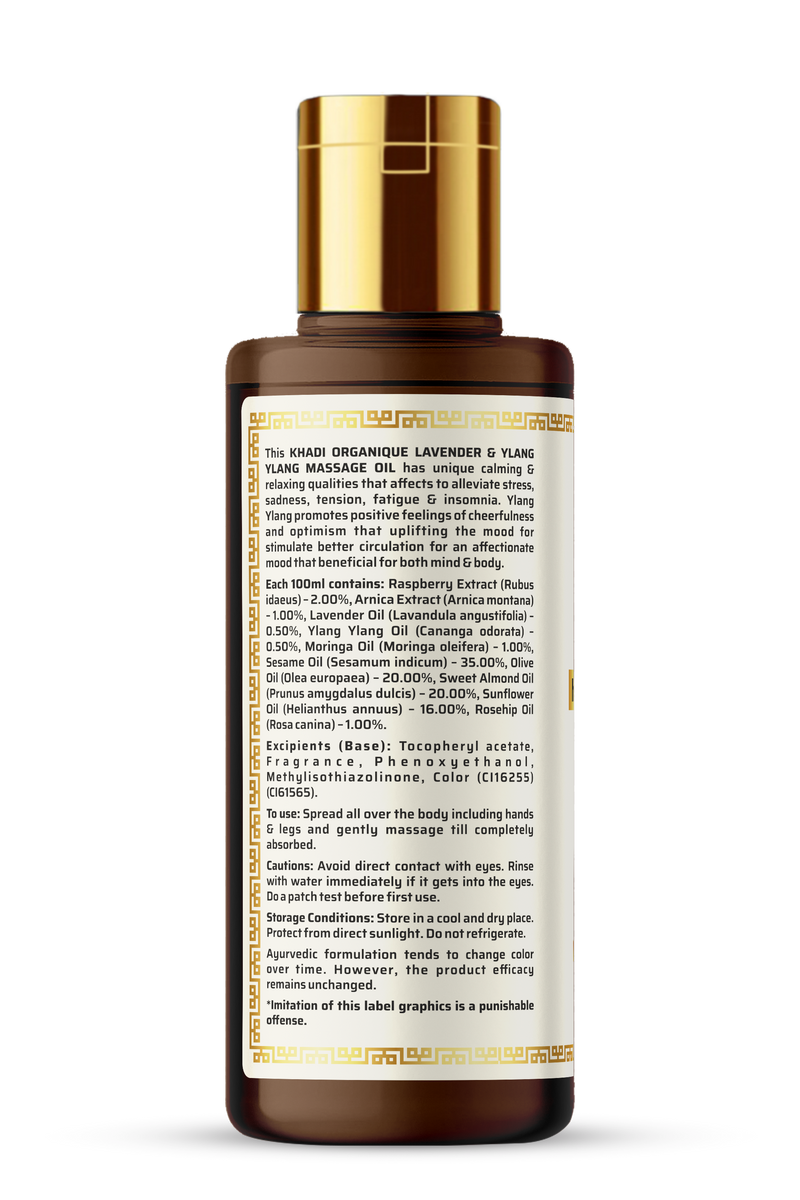 Khadi Organique Lavender & Ylang Ylang Masaage Oil Paraben Mineral Oil Free - 210ml