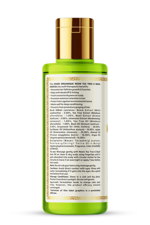 Khadi Organique Neem Tea Tree & Basil Hair Oil Paraben Mineral Oil Free -210ml