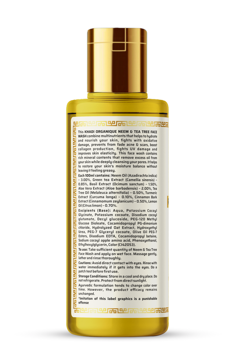 Khadi Organique Neem & Tea Tree Face Wash (SLS & Paraben Free)-210 ml