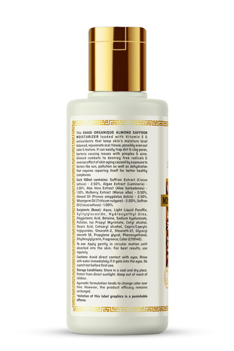 Khadi Organique Almond Saffron Moisturizer - SLS And Paraben Free