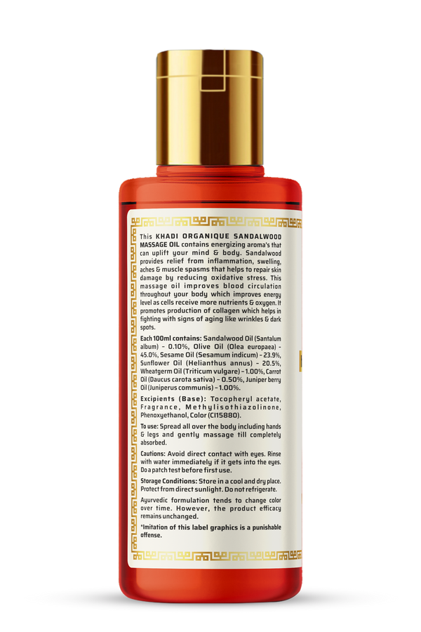 Khadi Organique Sandalwood Massage Oil- Without Mineral Oil-210 ml