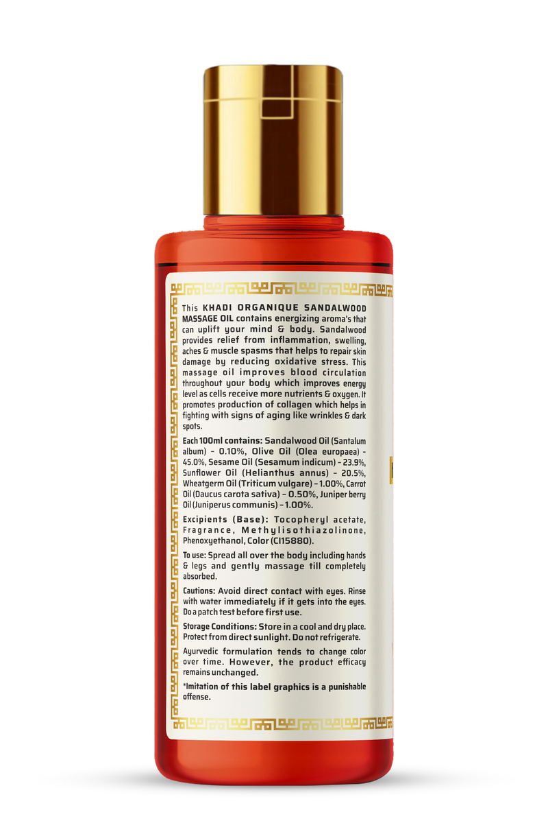 Khadi Organique Sandalwood Massage Oil- Without Mineral Oil-210 ml