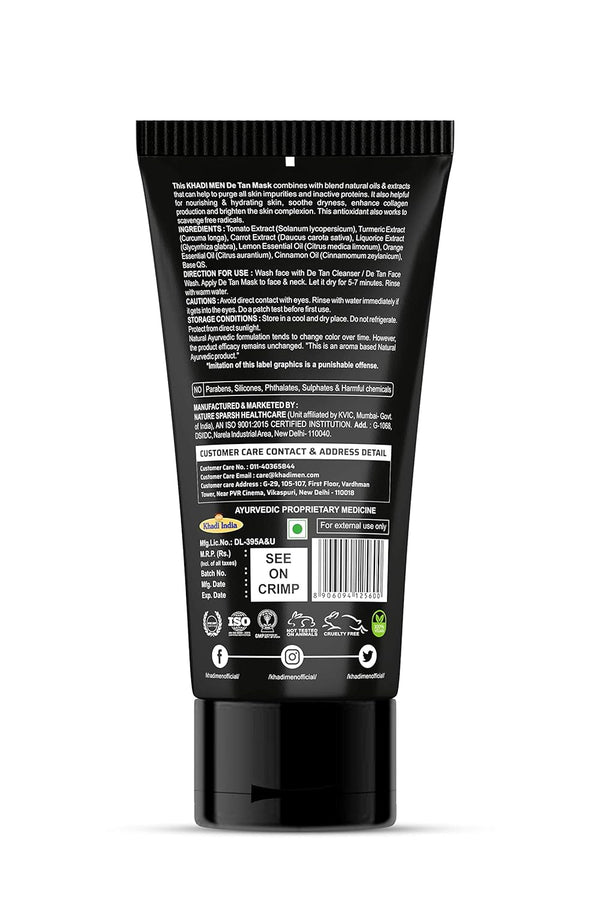 Khadi Men De tan face mask Exfoliates & tighten the skin Pigmentation control & sagging skin Control acne & skin inflammation - 100GM