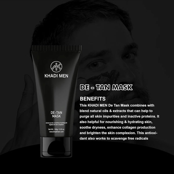 Khadi Men De tan face mask Exfoliates & tighten the skin Pigmentation control & sagging skin Control acne & skin inflammation - 100GM