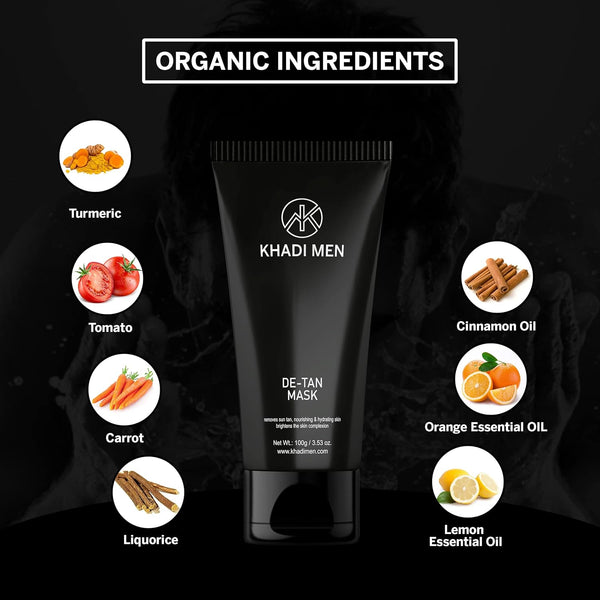 Khadi Men De tan face mask Exfoliates & tighten the skin Pigmentation control & sagging skin Control acne & skin inflammation - 100GM