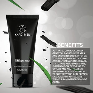 Khadi Men Activated Charcoal Face Mask for Men with Vitamin E for Deep Pore Cleansing, Removing Blackheads | Detoxifying Charcoal Mask for Men | Paraben & Sulphate Free - 100gm