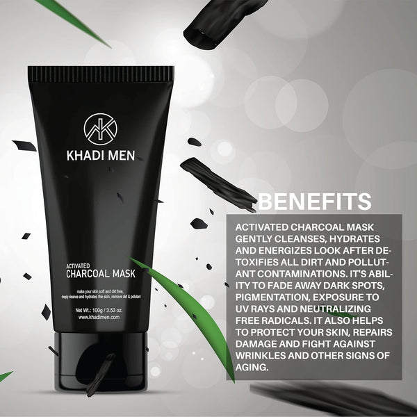 Khadi Men Activated Charcoal Face Mask for Men with Vitamin E for Deep Pore Cleansing, Removing Blackheads | Detoxifying Charcoal Mask for Men | Paraben & Sulphate Free - 100gm