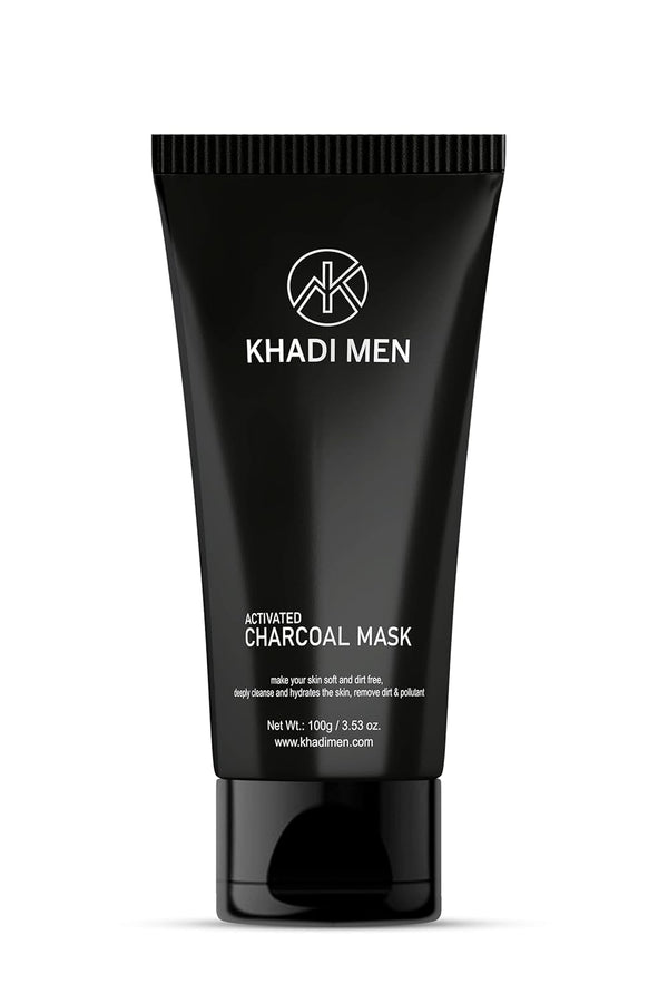 Khadi Men Activated Charcoal Face Mask for Men with Vitamin E for Deep Pore Cleansing, Removing Blackheads | Detoxifying Charcoal Mask for Men | Paraben & Sulphate Free - 100gm