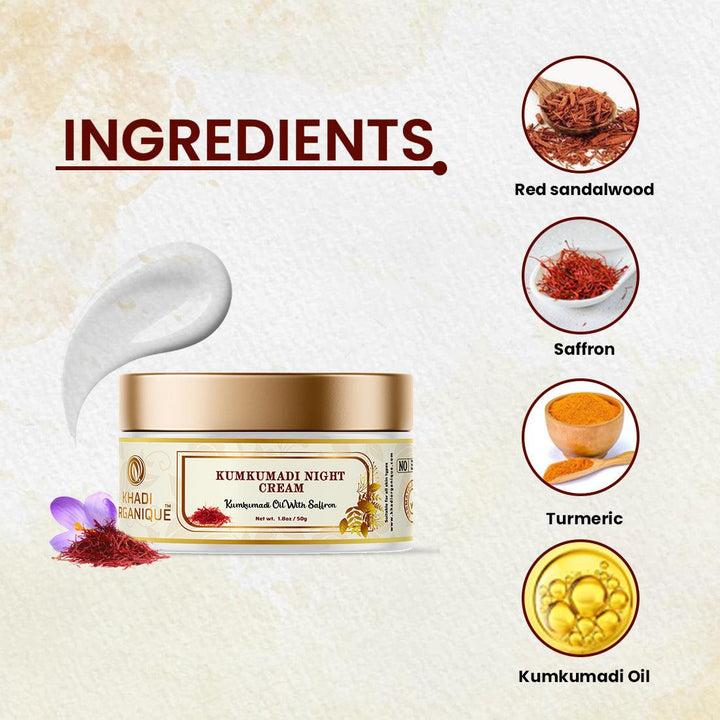 Khadi Organique Kumkumadi Night Cream For Skin Lightening & Skin Brightening - 50GM - khadiorganique