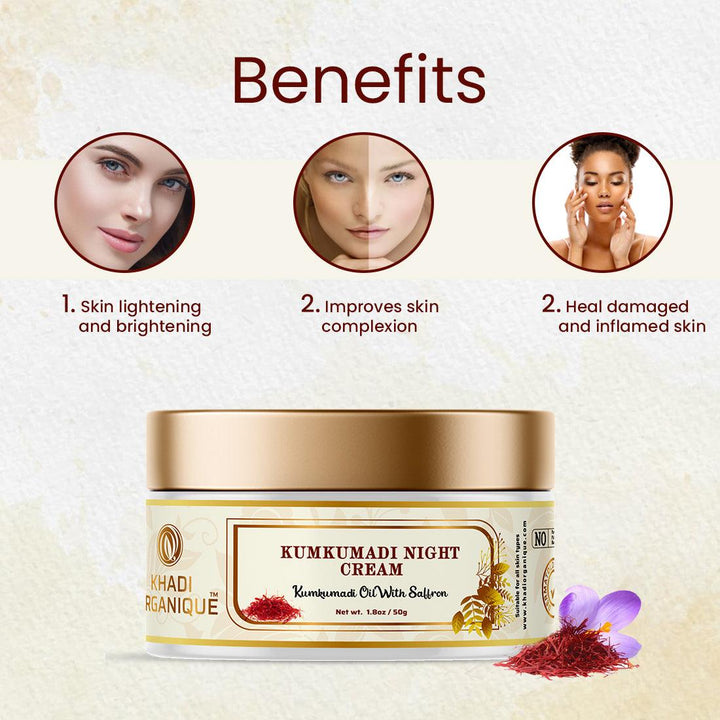 Khadi Organique Kumkumadi Night Cream For Skin Lightening & Skin Brightening - 50GM - khadiorganique