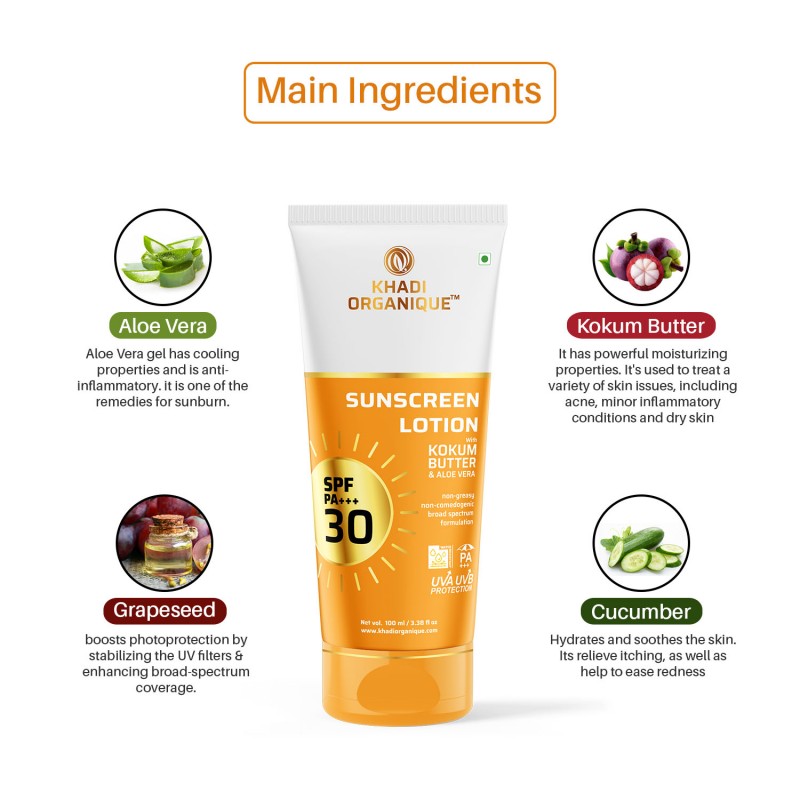 Khadi Organique Sunscreen Lotion SPF 30 With Kokum Butter and Aloe Vera