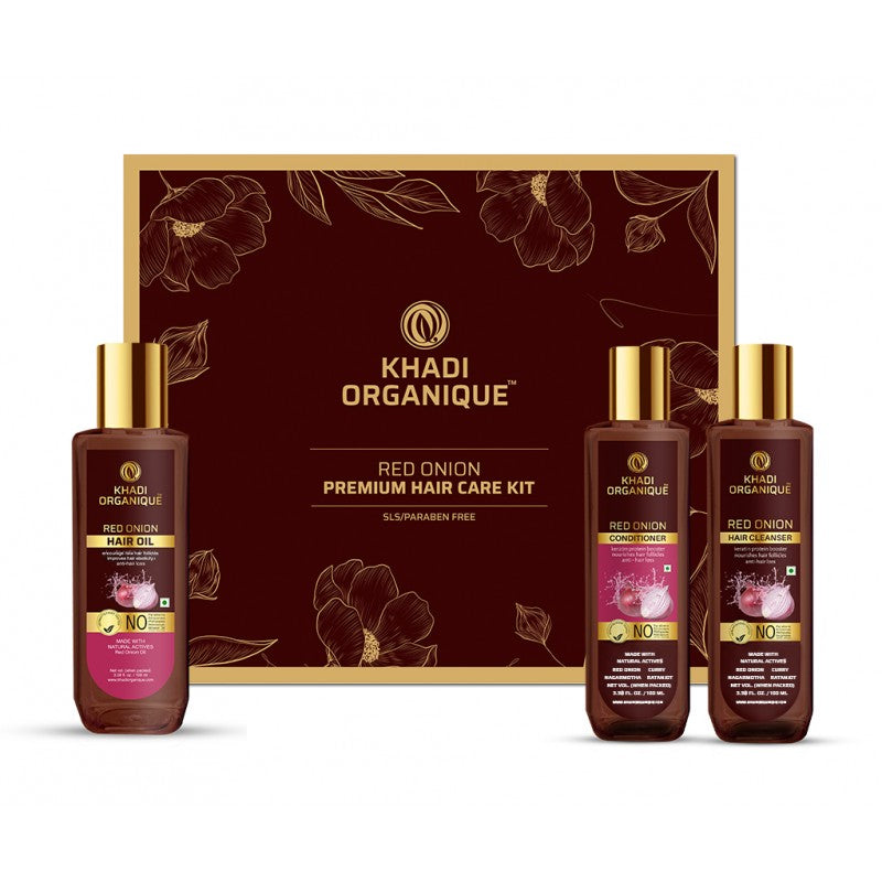 Khadi Organique Red Onion Hair Oil, Cleanser & Conditioner Gift Kit(300ml)