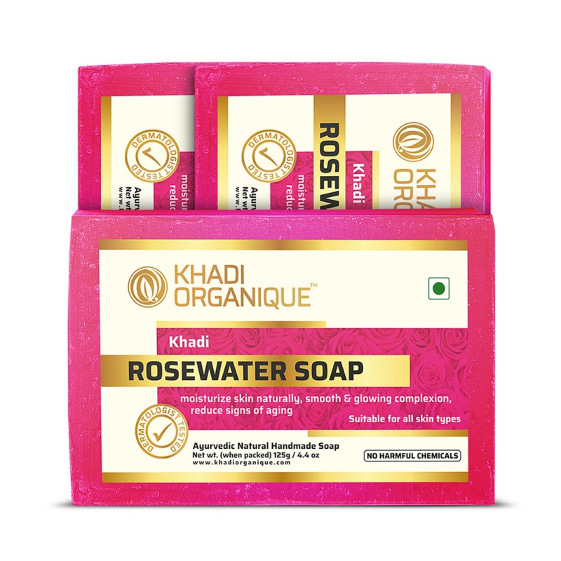 Khadi Organique Rosewater Soap (Pack Of 3)